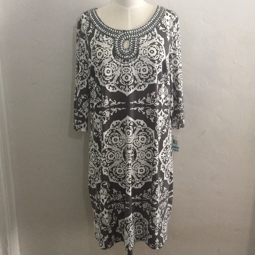 INC Plus Size Tunic New embellished 0X Gray White